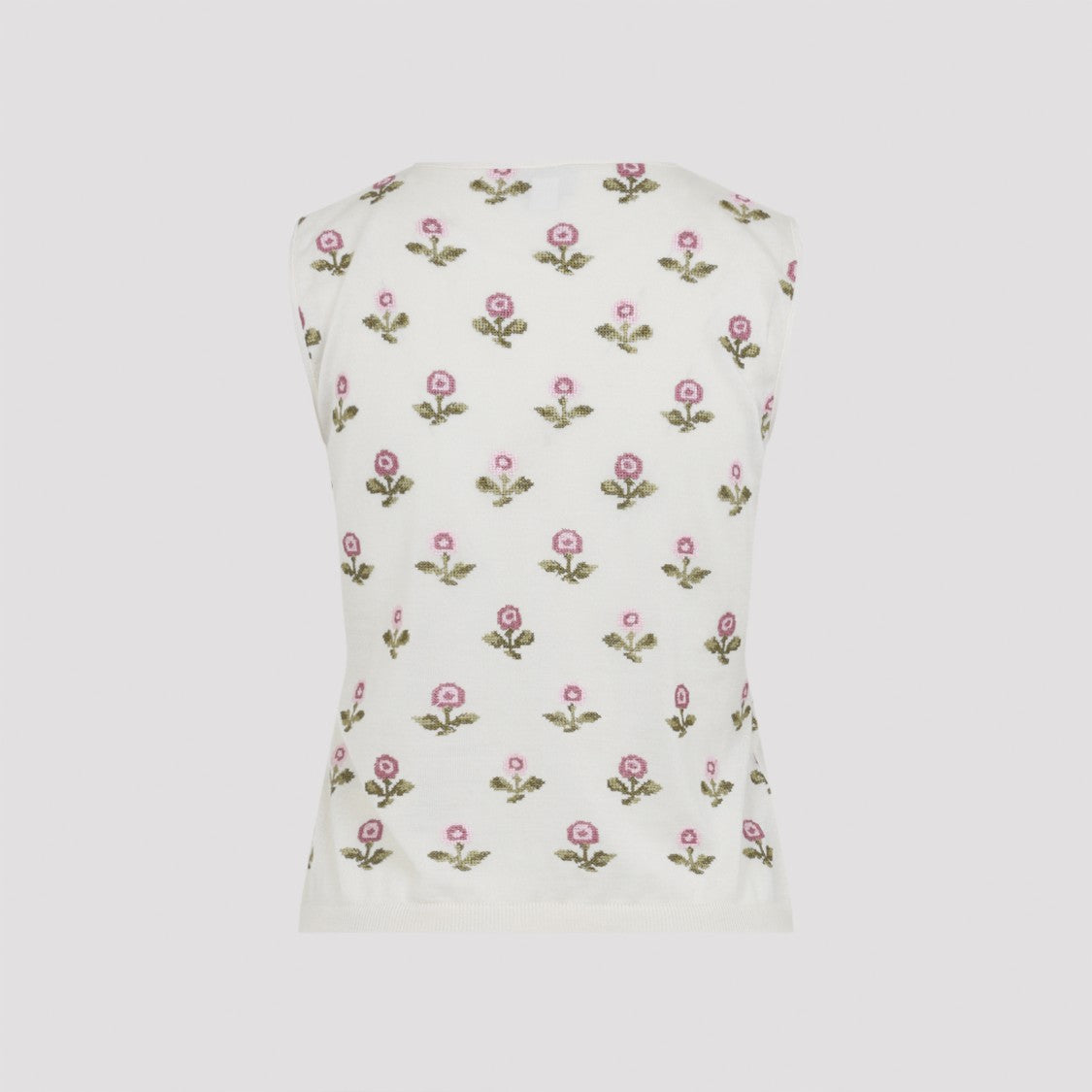 Fitted Floral-Patterned Cashmere-Silk Top