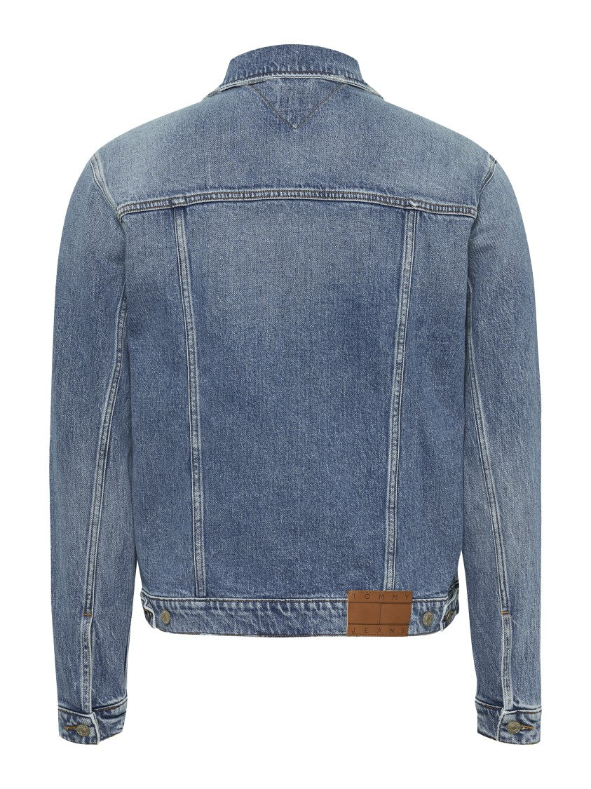 Distressed Denim Trucker Jacket With Chest Pockets