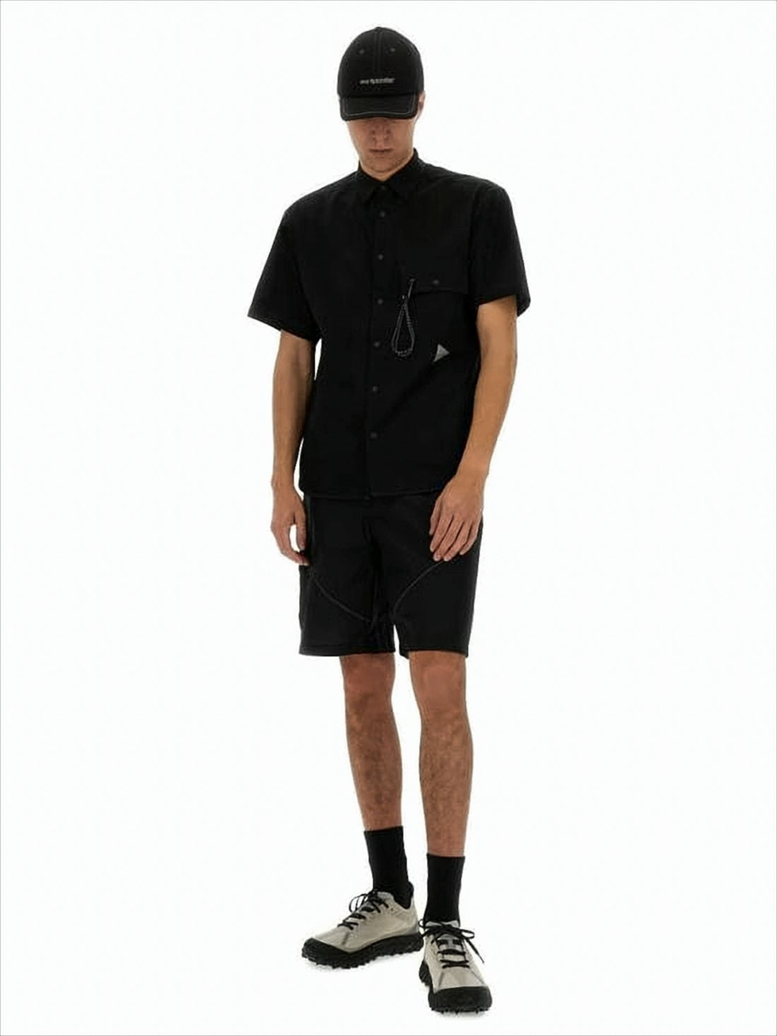 Boxy Black Short-Sleeved Shirt with Classic Collar