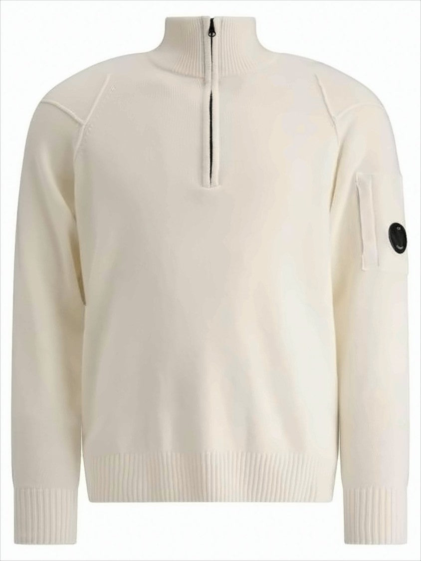 High Ribbed Collar Sweater With Half-Zip Closure And Patch Pocket