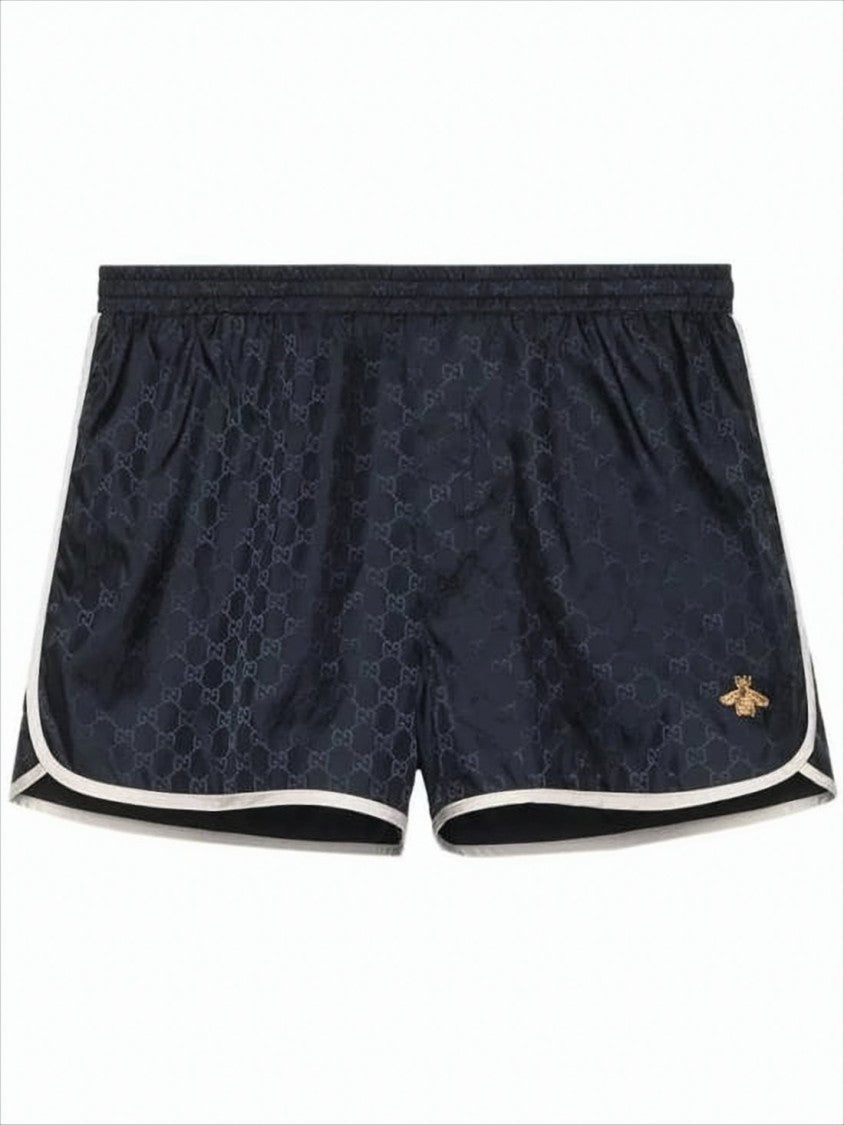 Sporty Black Shorts with Monogram Pattern