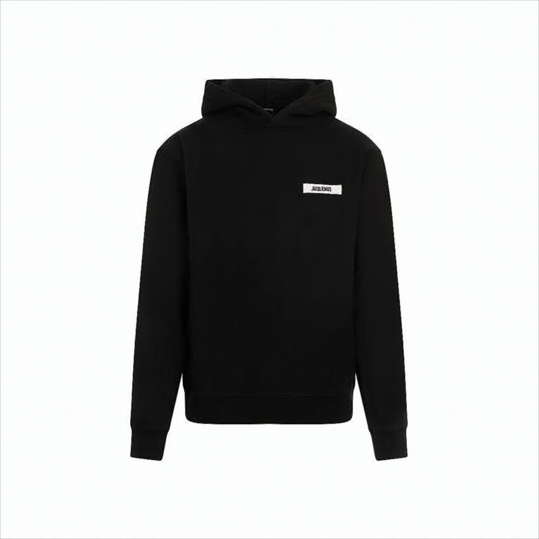 Minimalist Black Hoodie with Subtle Text Patch
