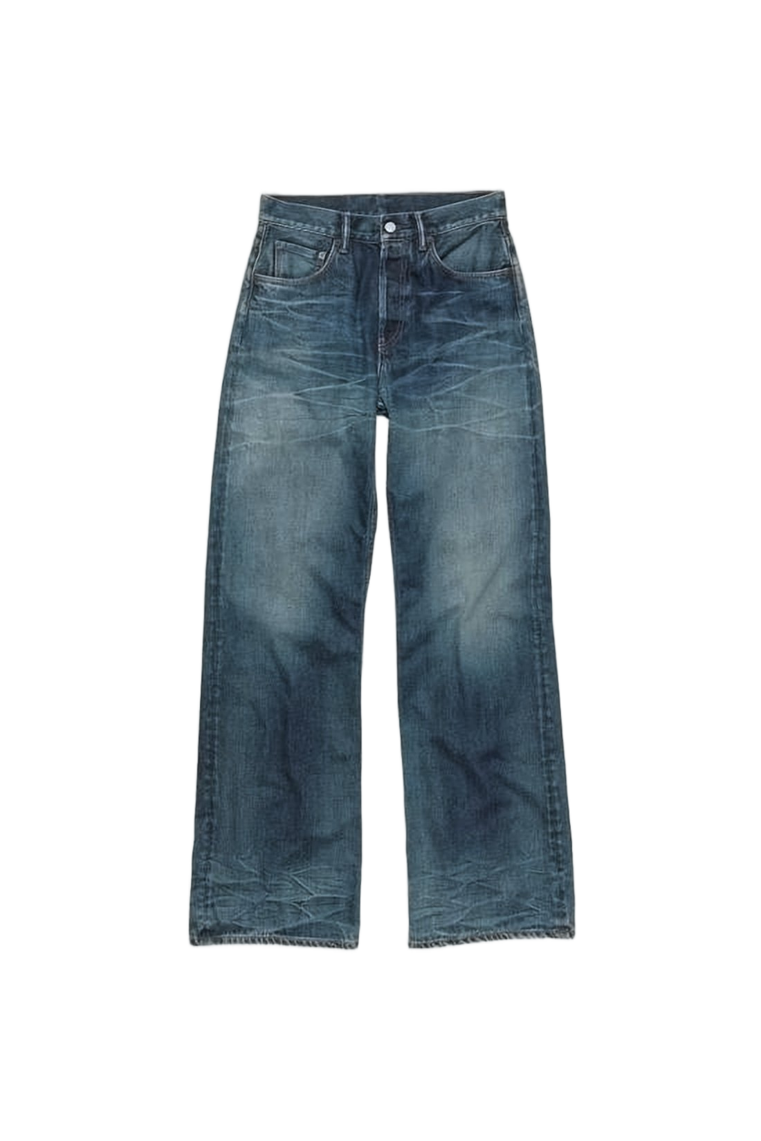 Wide-Leg Denim Pants with Vintage Wash