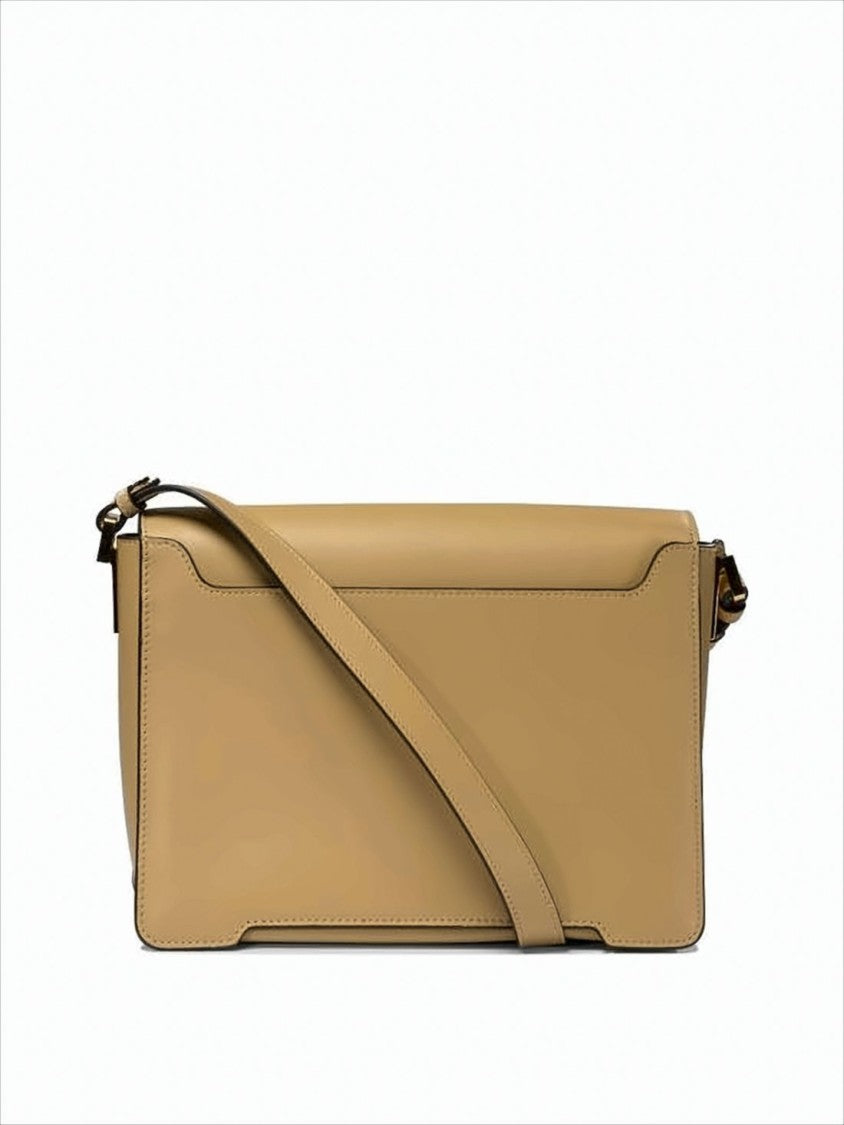 Structured Brown Leather Shoulder Bag with Gold-Tone Clasps