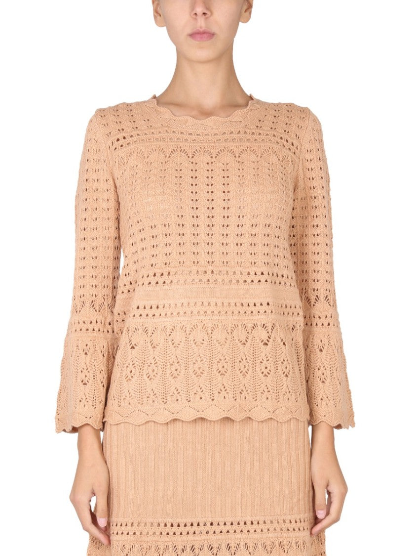 Intricate Knit Sweater With Flared Sleeves