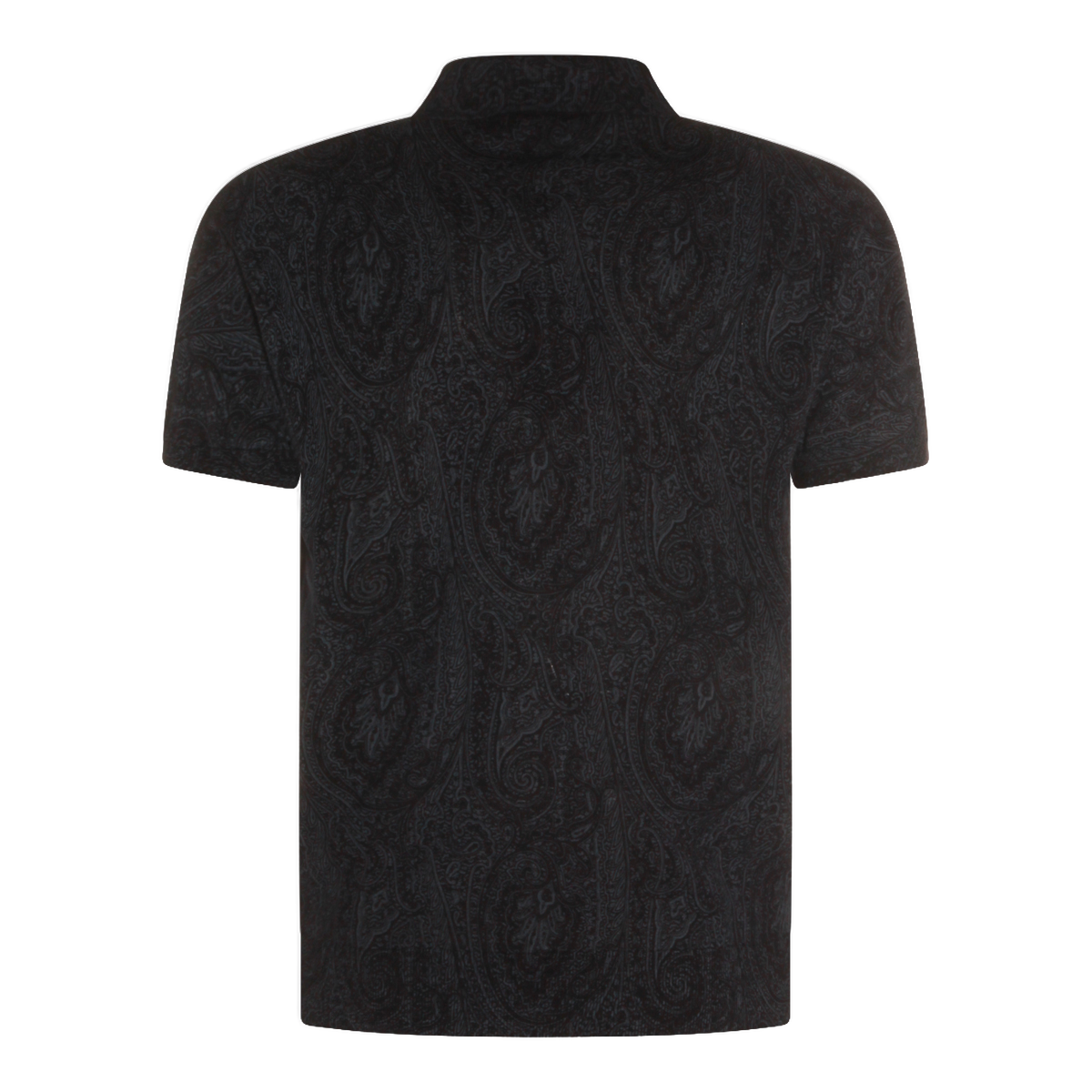 Short-Sleeve Black Shirt with Paisley Pattern