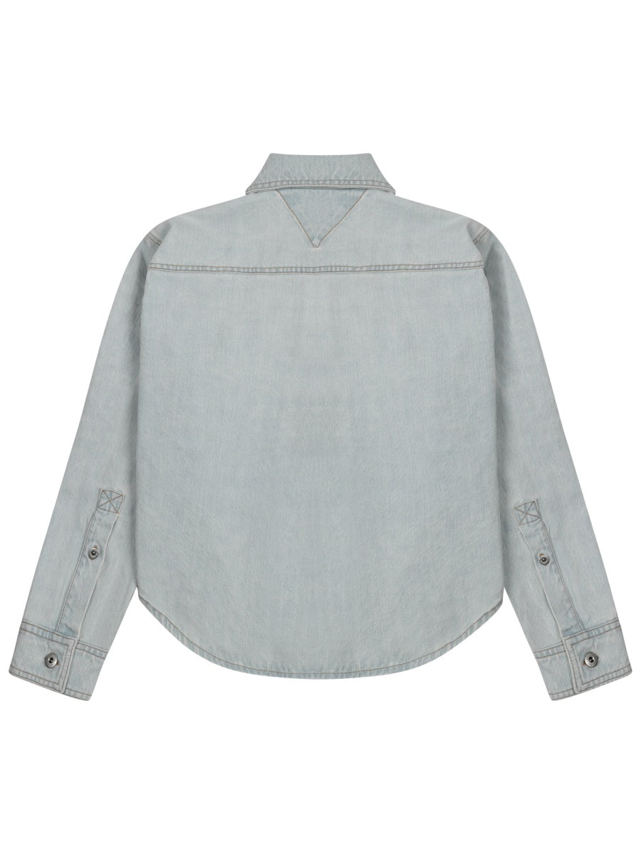 Regular Fit Bleach Wash Denim Shirt With Classic Collar