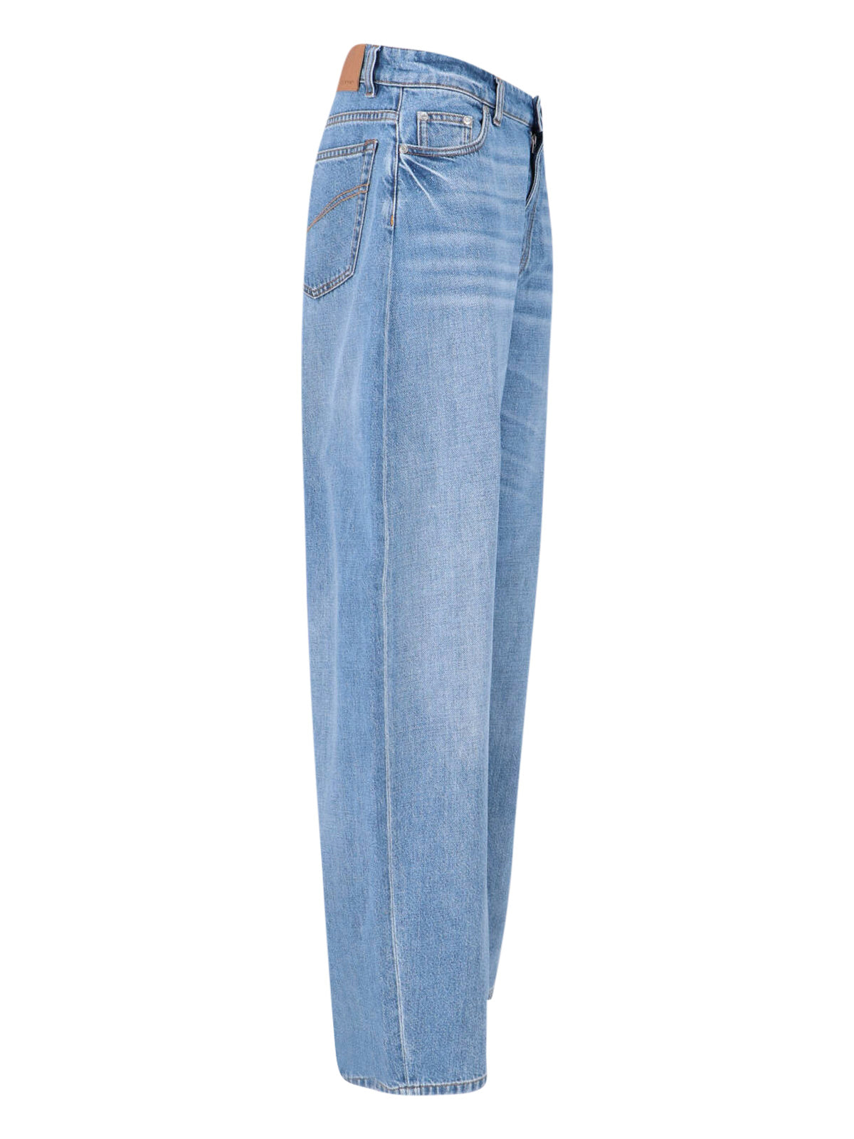 Blue Cotton Denim Wide-Leg Jeans