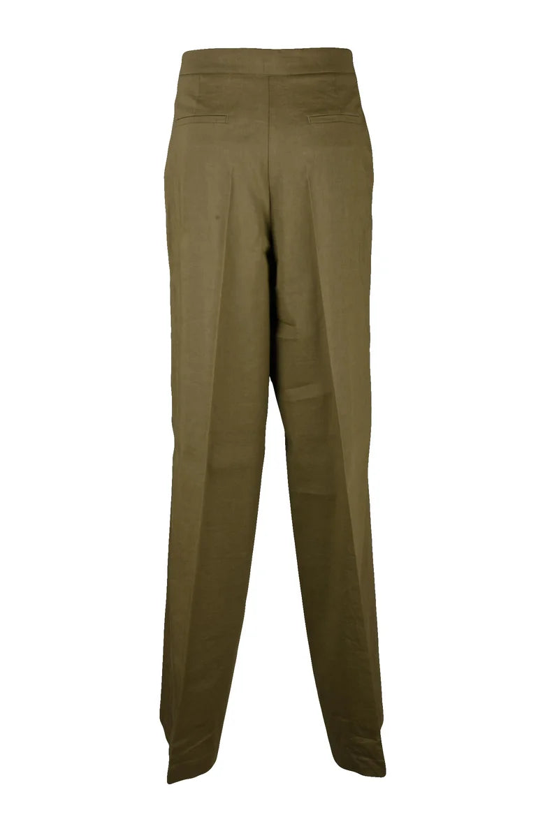 Linen Stretch Trousers - Military Green