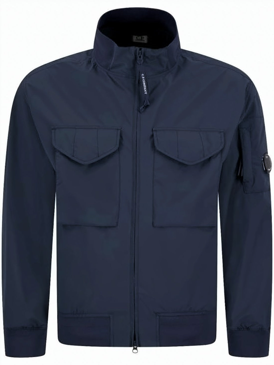 Structured Blue Polyester Jacket With High Collar