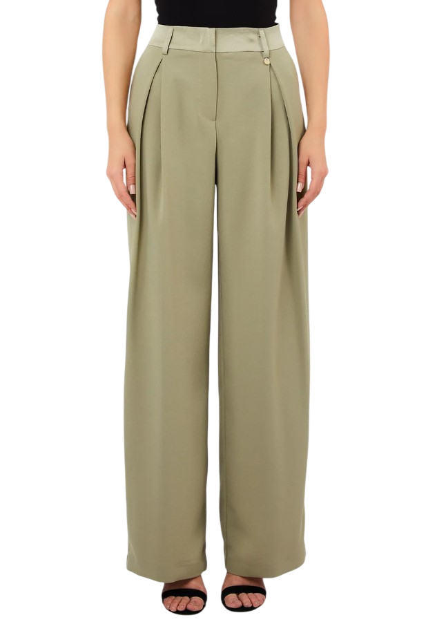 Crepe Fabric Satin Waistband Palazzo Trousers