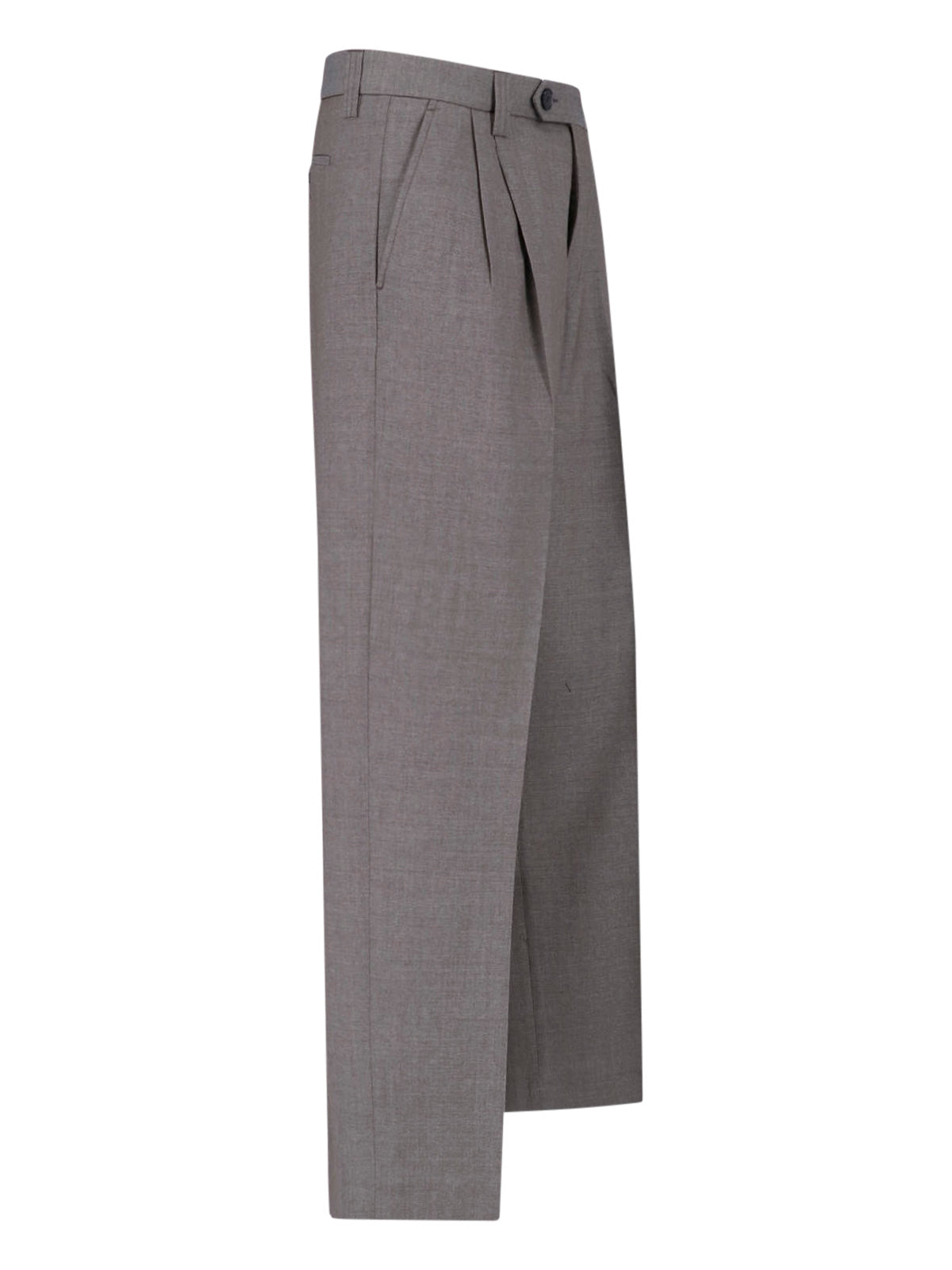Taupe Mid-Rise Tailored Wool Trousers