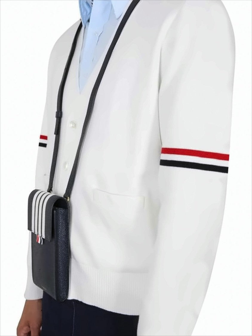 V-Neck Button Closure Cardigan with Contrasting Stripes