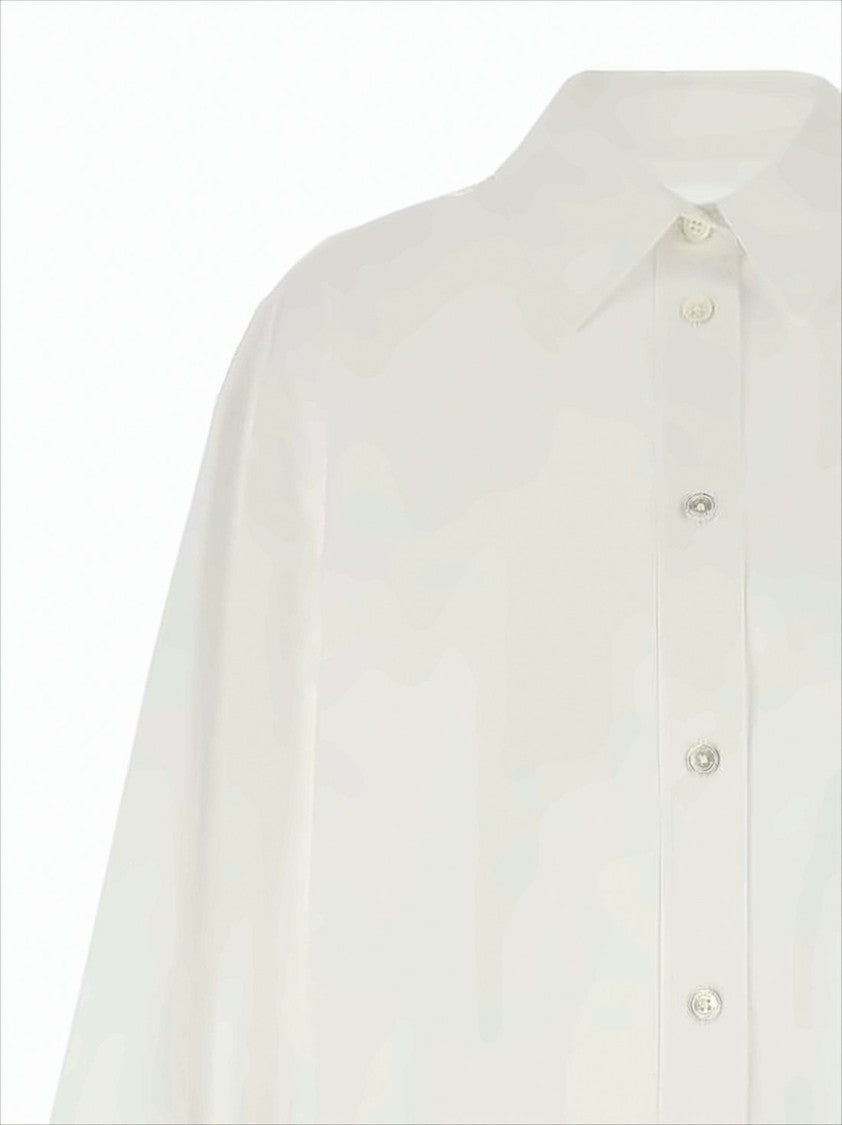 Classic White Cotton Button-Up Shirt with Pleated Back Detail