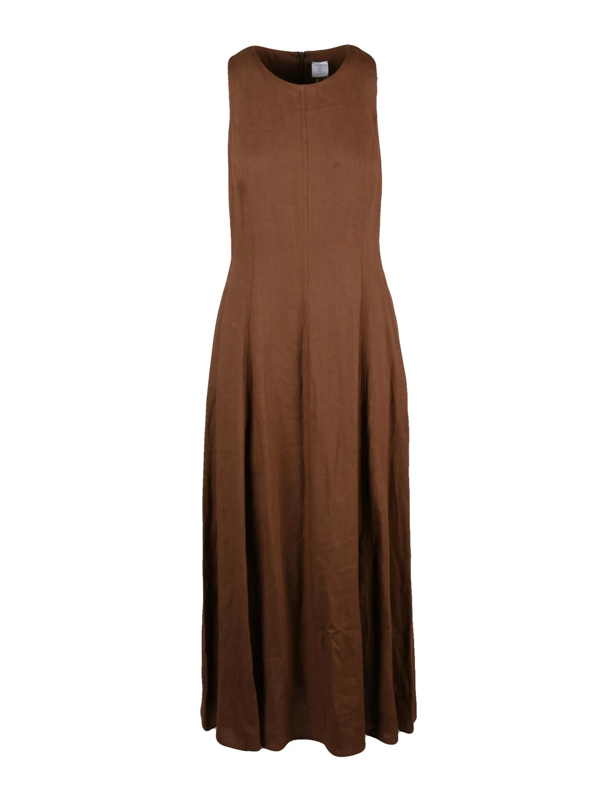 Brown Long Flared Linen Dress