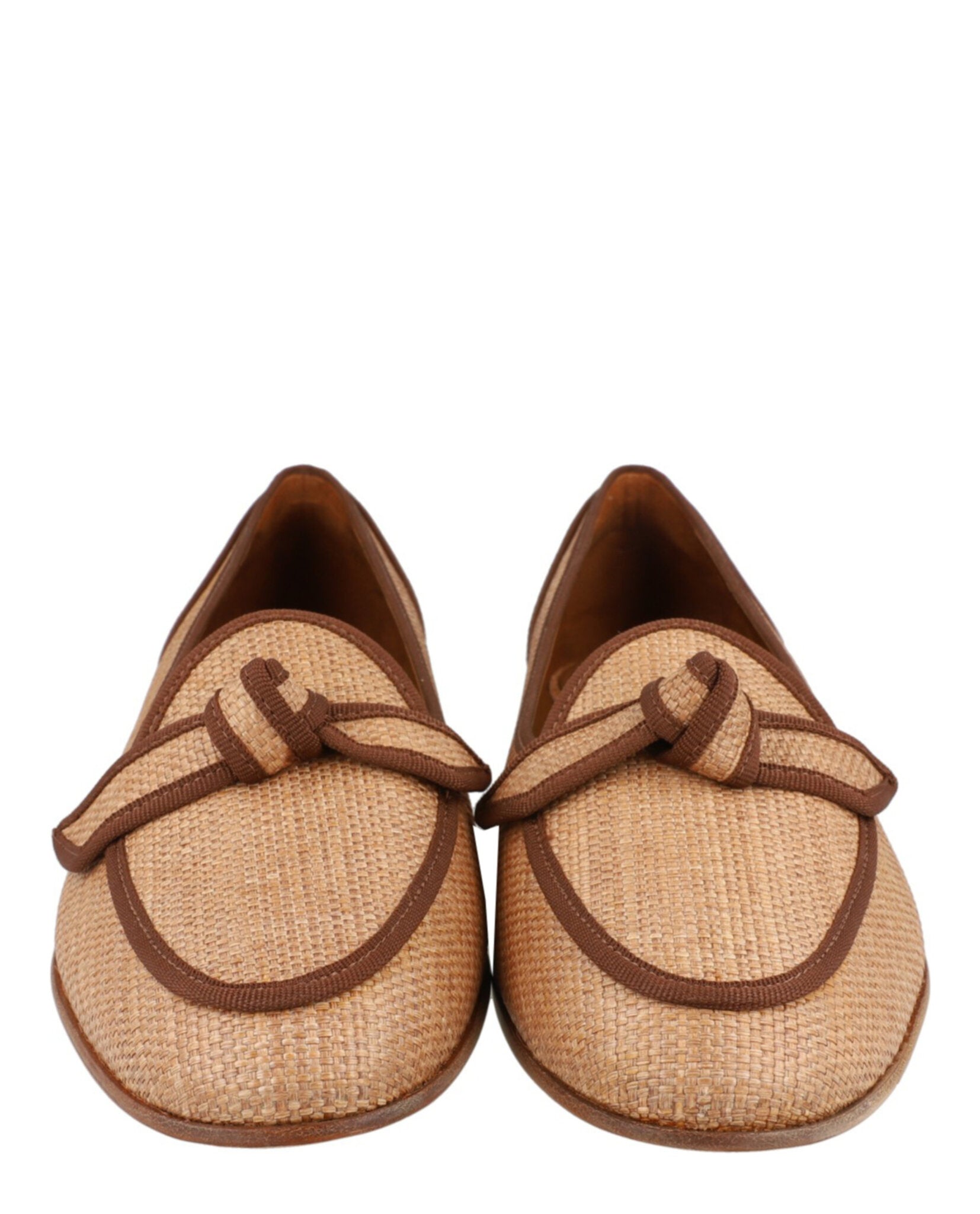 Grosgrain-Trim Raffia Loafers