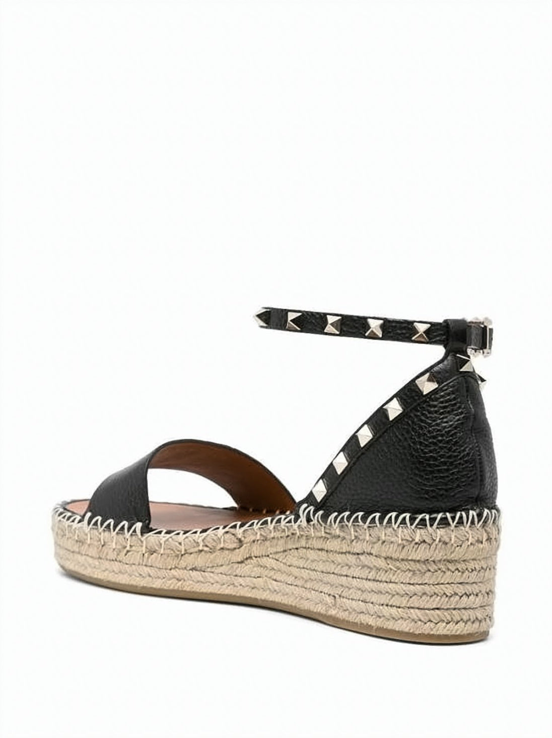 Black Textured Leather Sandals
