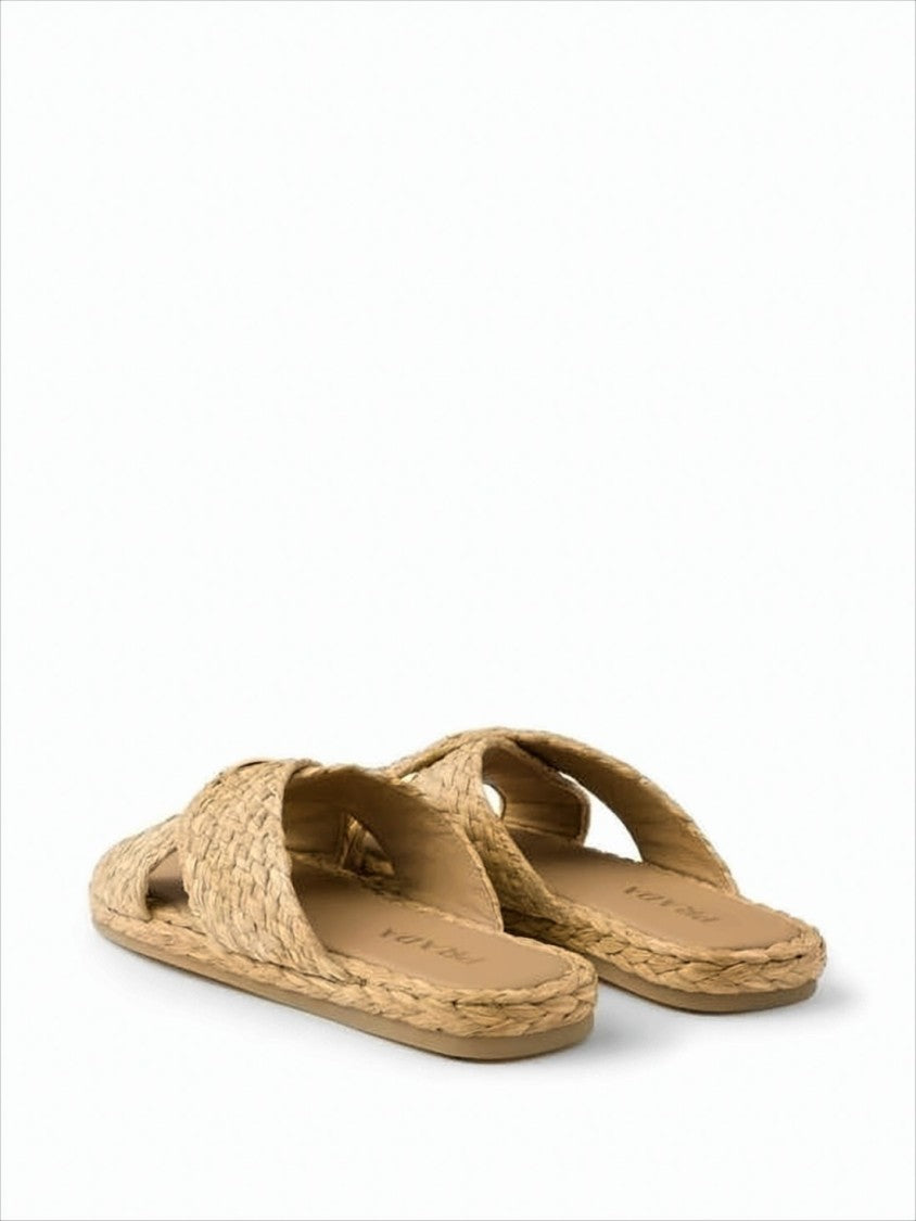 Woven Raffia Slip-On Mules With Triangular Logo Accent