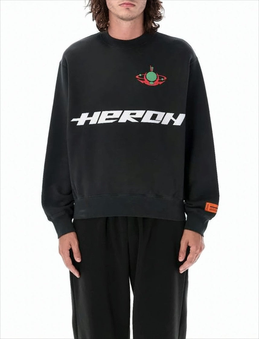Cotton Sweatshirt With Bold Graphic And Planet Emblem
