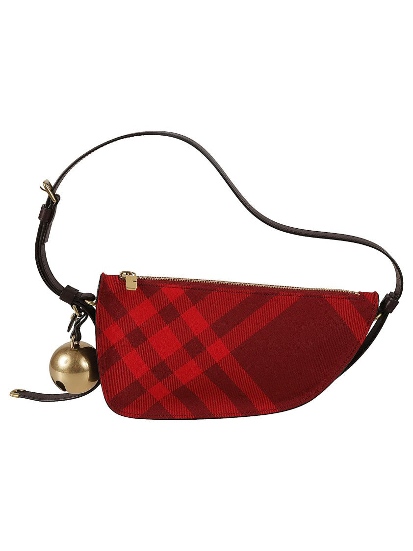 Curved Plaid Bag With Gold Bell Accent