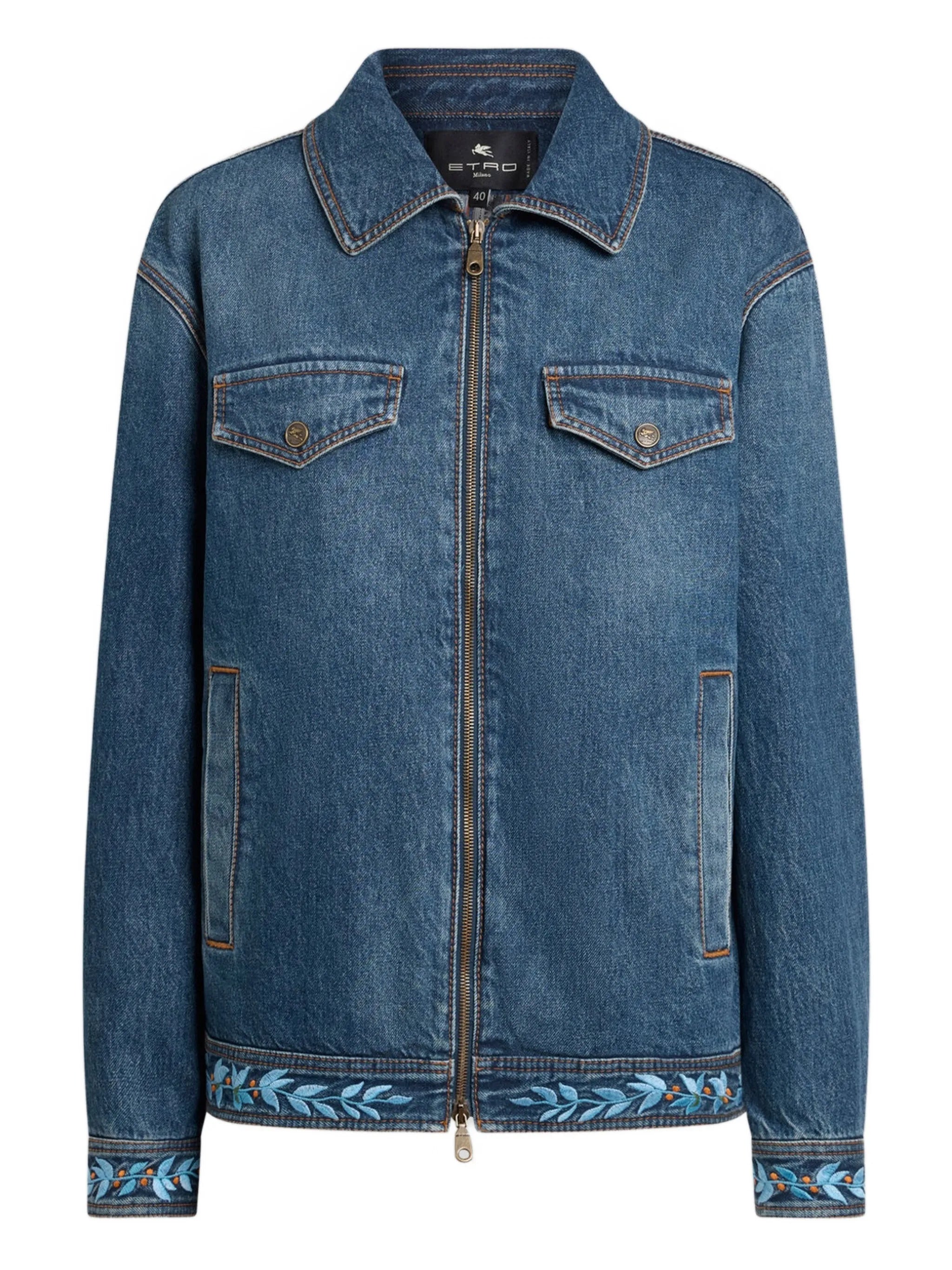 Loose Fit Denim Embroidered Bird Jacket