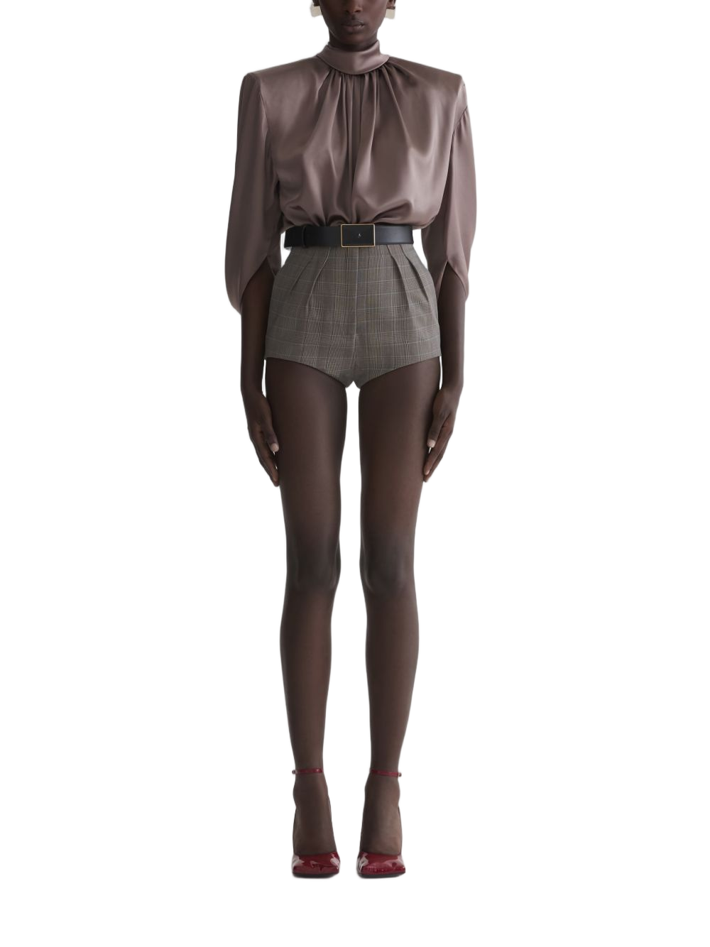 Draped Brown High Neck Top