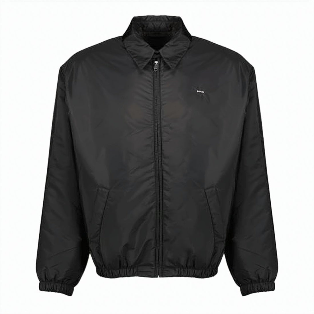 Black Casual Jacket with Classic Collar and Zipper Closure