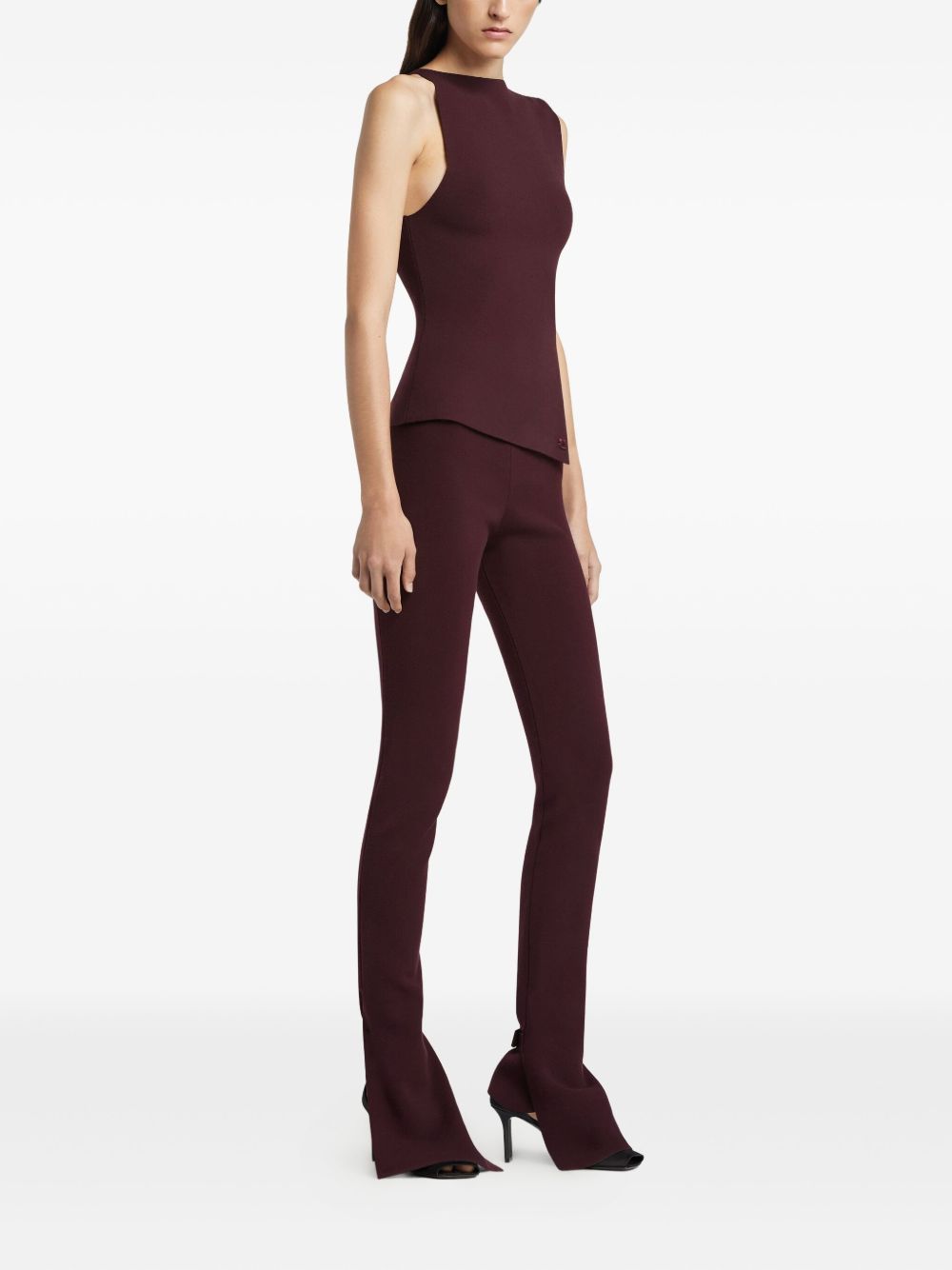 Sleeveless Asymmetrical Burgundy Top With Embroidered Logo