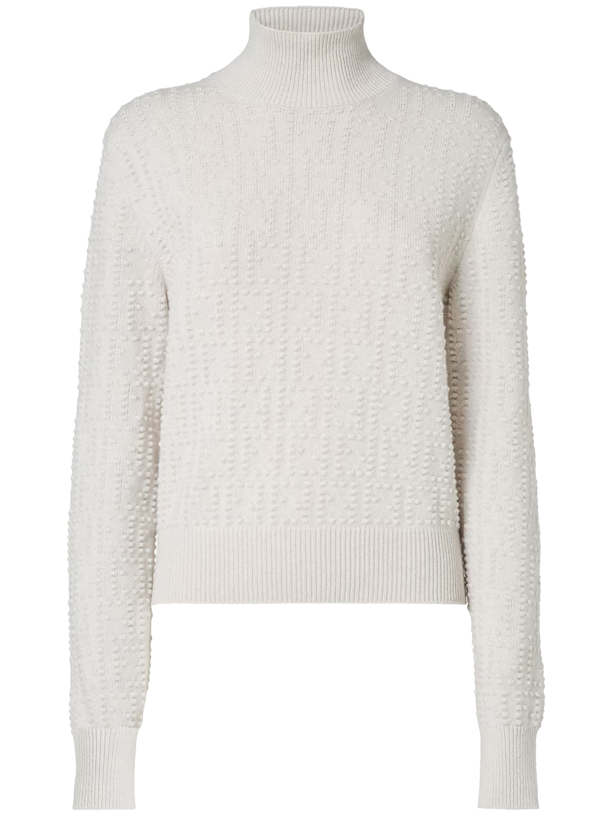White Textured Knit Mock Neck Sweater