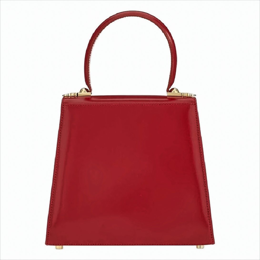 Trapezoidal Red Tote Bag with Gold-tone Clasp