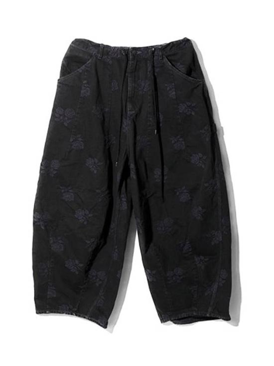 Relaxed Fit Denim Shorts With Drawstring Waist And Floral Pattern