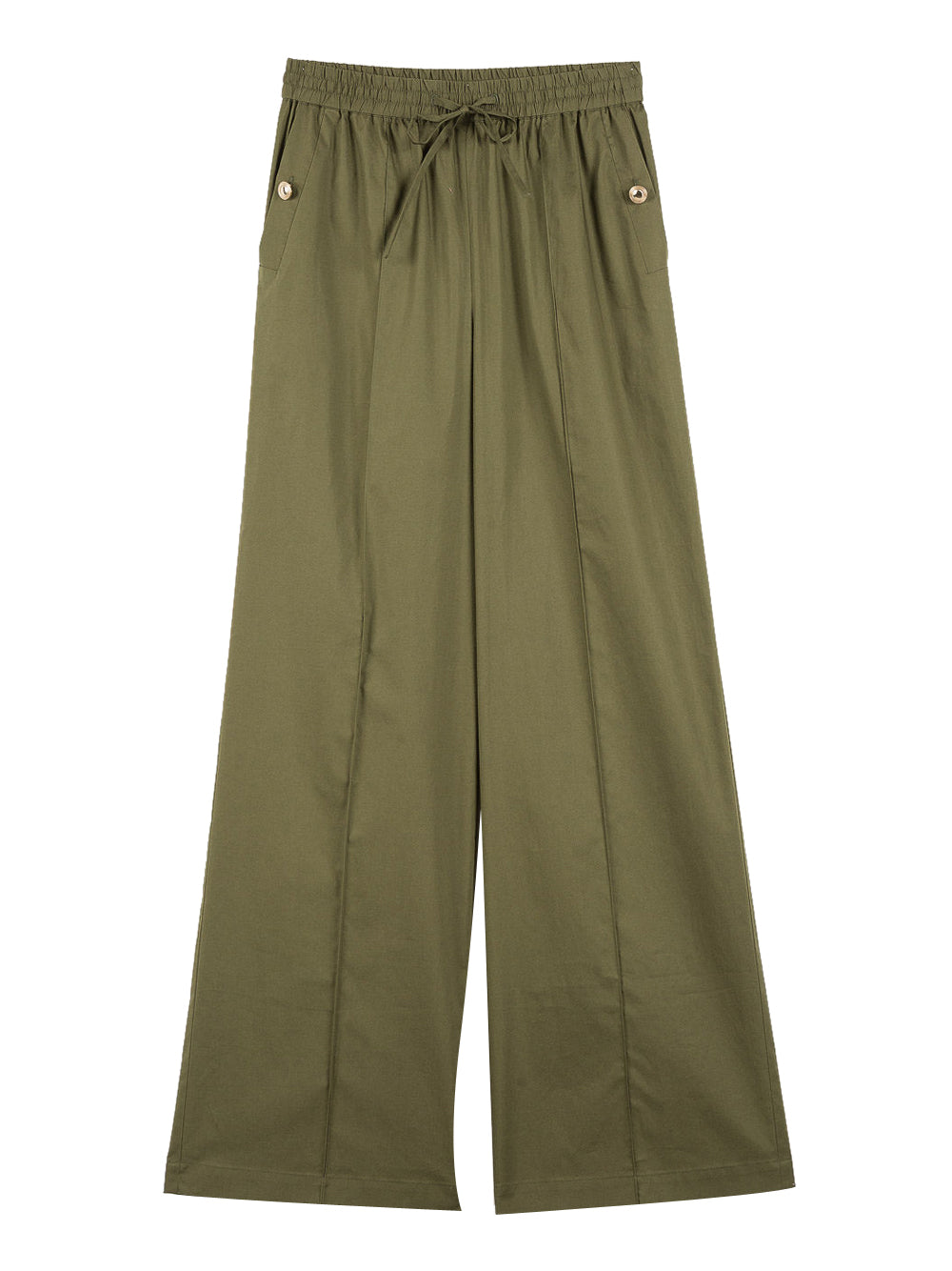 Wide-Leg Pants with Drawstring Waist and Button-Detail Pockets