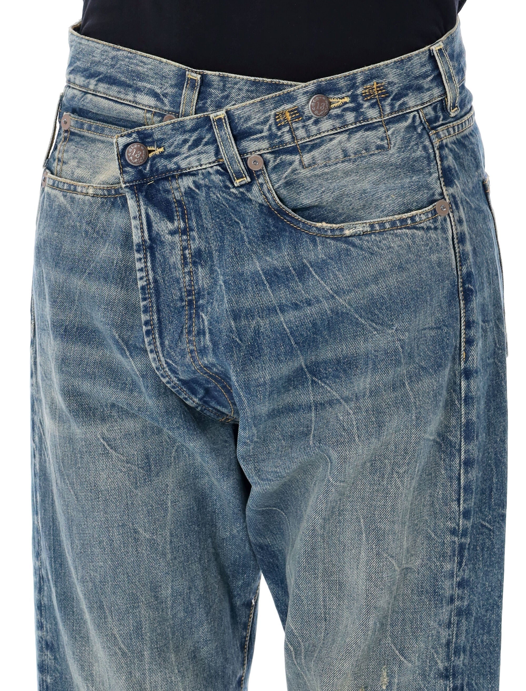 Crossover Waist Distressed Jeans