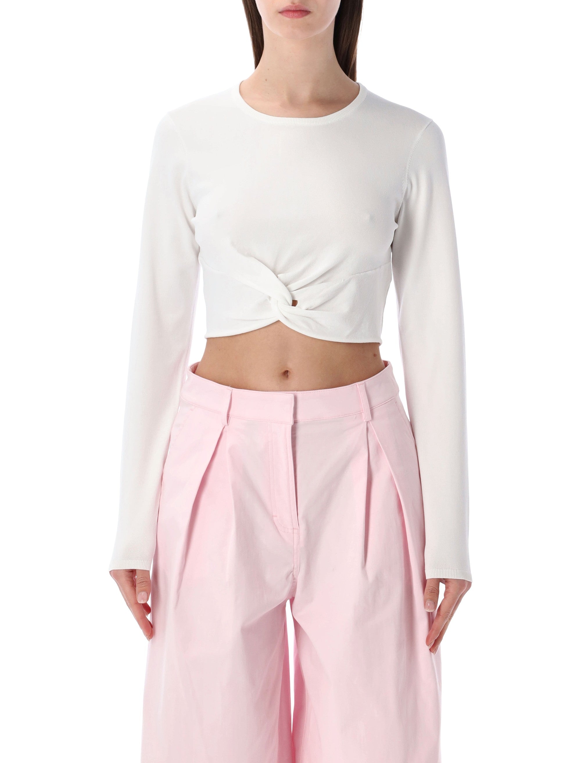 Knotted Front Knit Top With Long Sleeves
