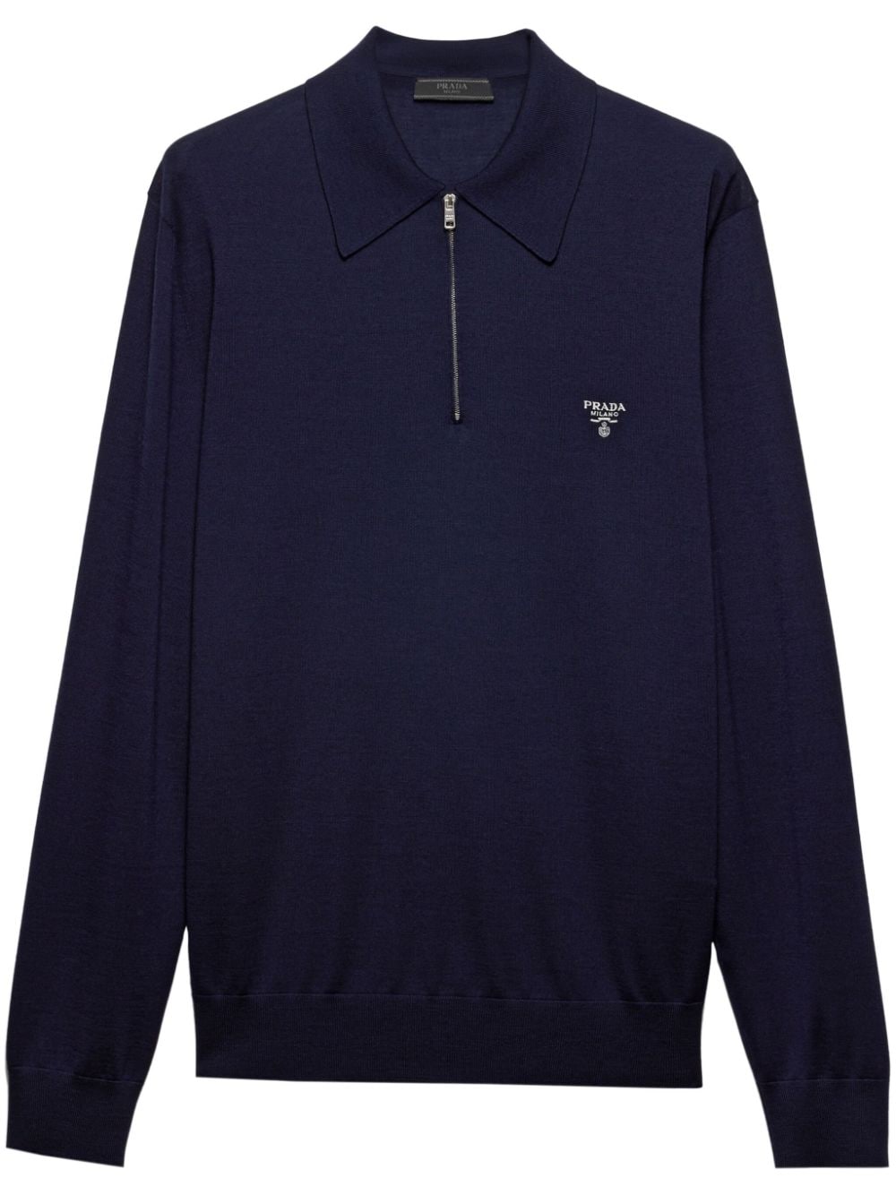 Fine Knit Wool Polo Shirt with Zip Fastening