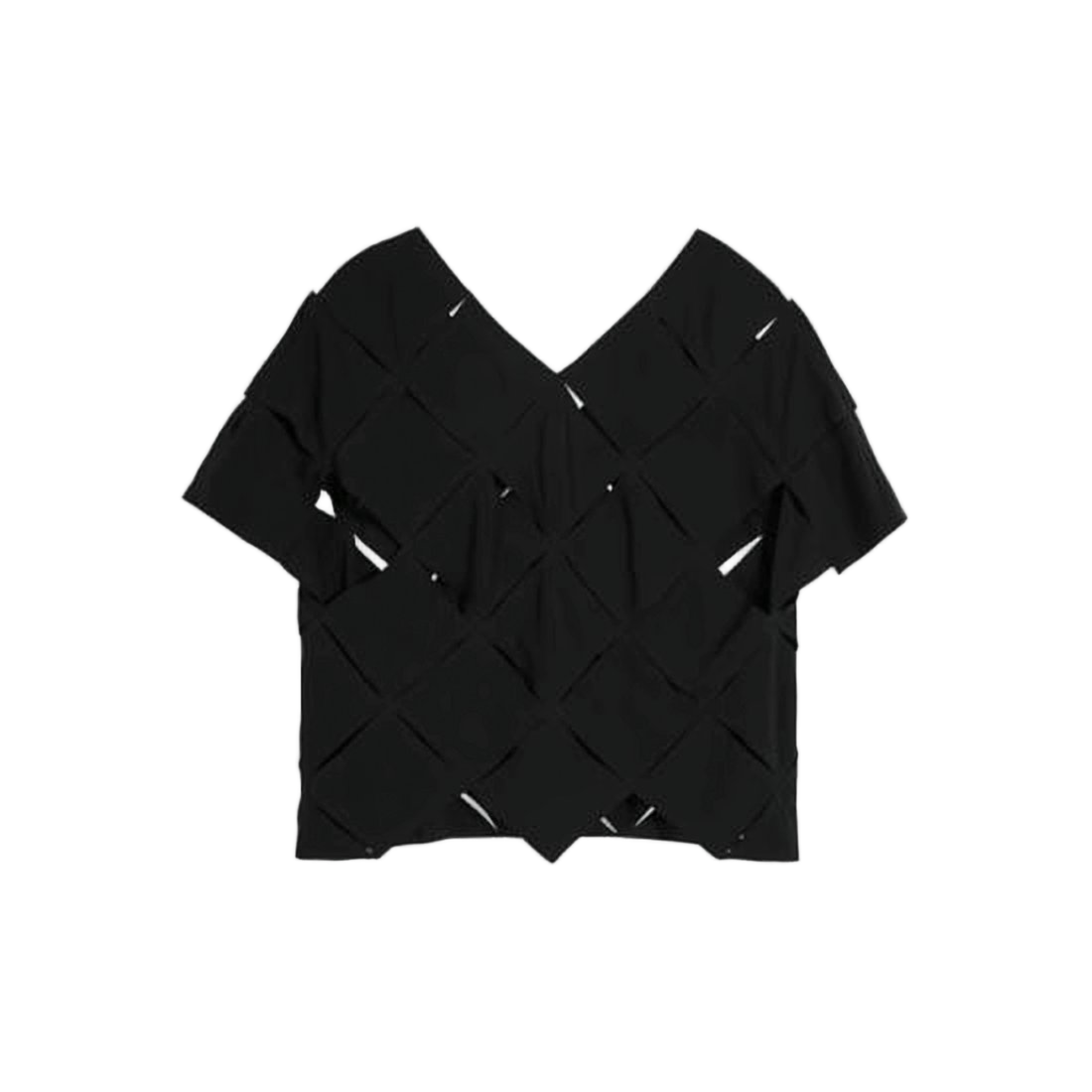 Geometric Cutout Black Short-Sleeved Top