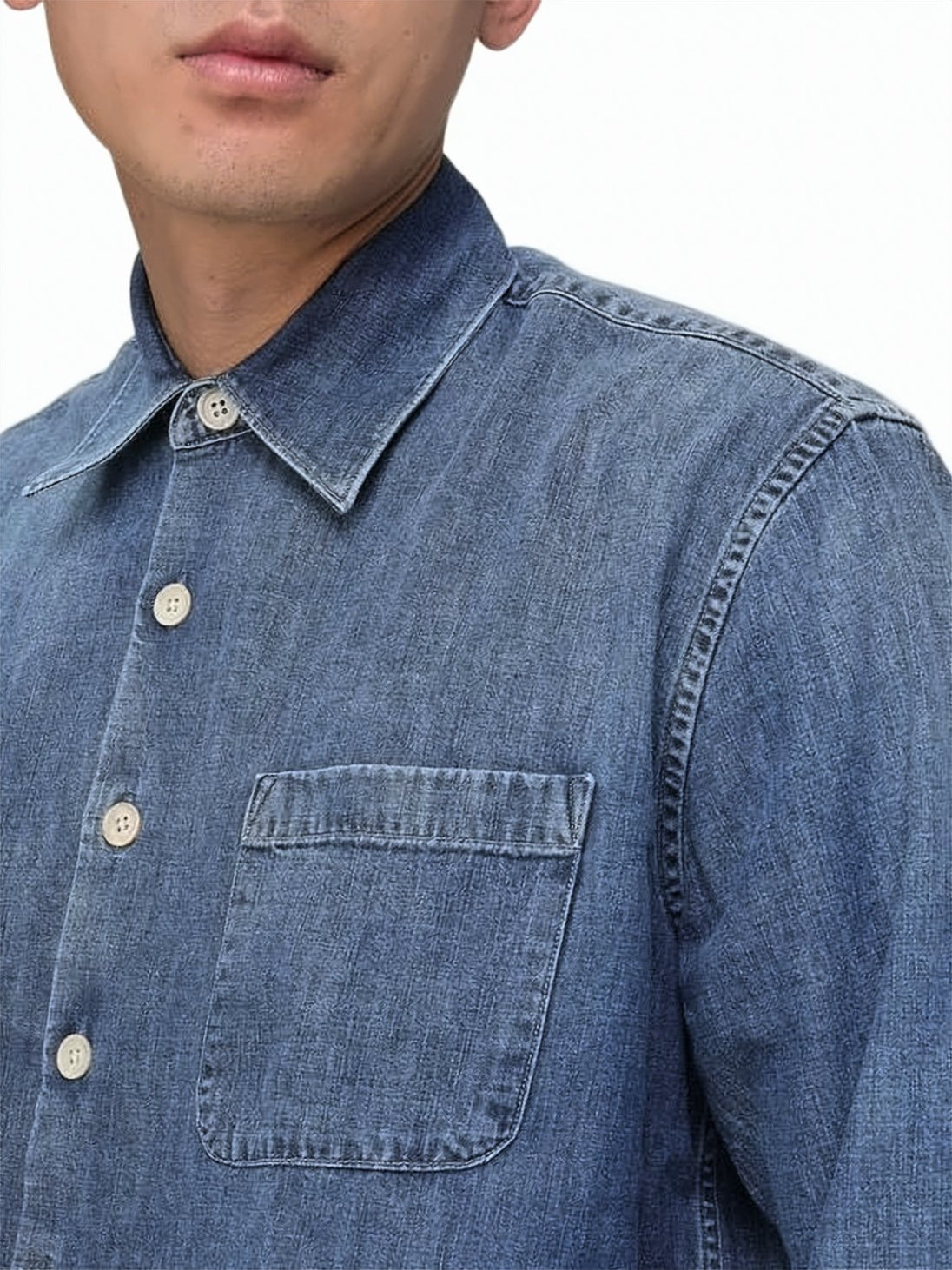 Denim Long Sleeve Shirt with Classic Collar
