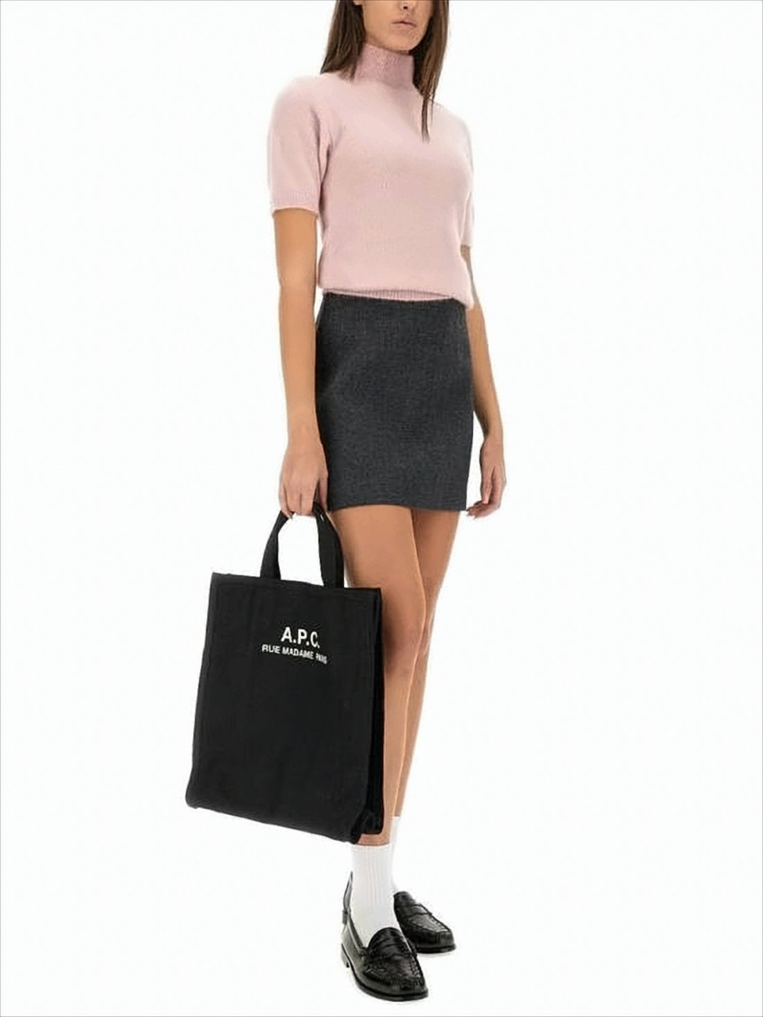 Short-Sleeved Turtleneck Sweater With Fine Knit Texture