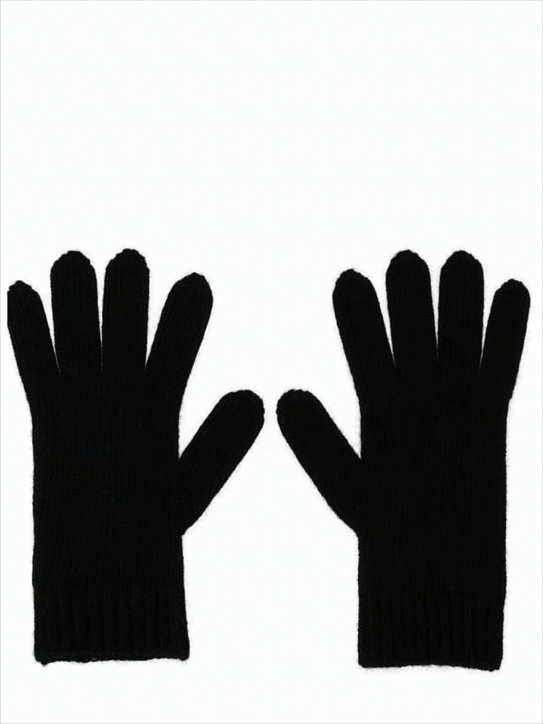 Ribbed Cashmere Gloves with Embroidered Emblem