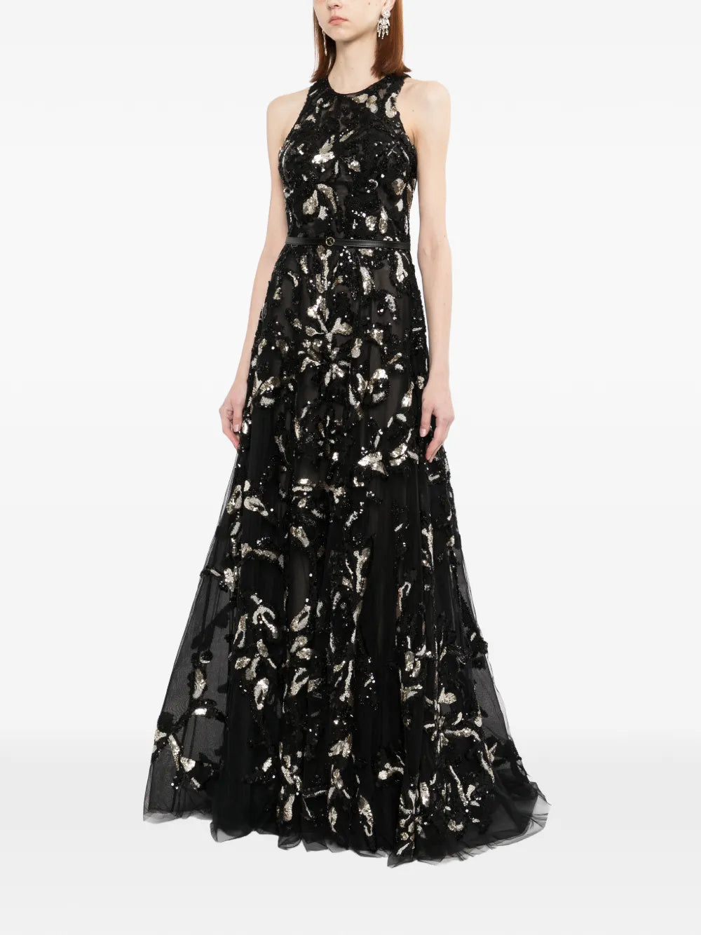 Embroidered Tulle Long Dress