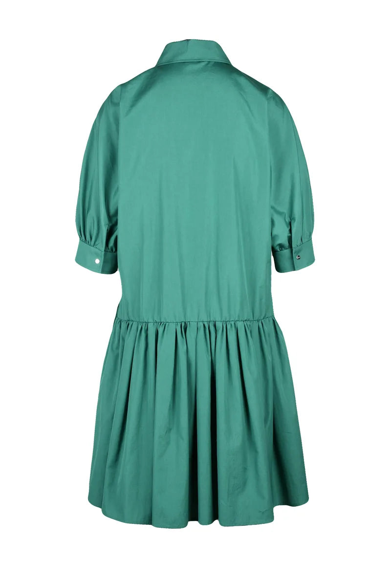 Flared Button-Down Dress with Puff Sleeves