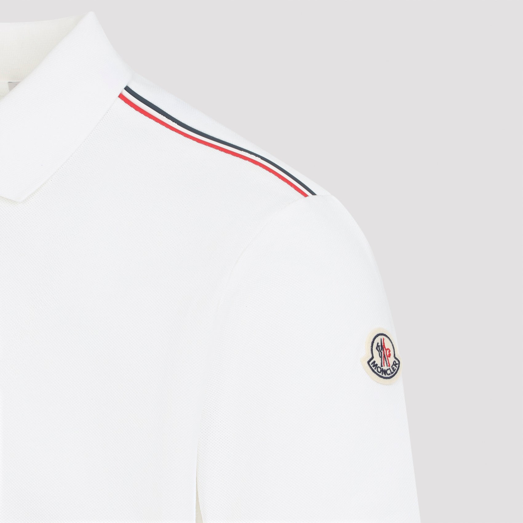 Classic Fit White Cotton Polo Shirt with Tricolor Stripes