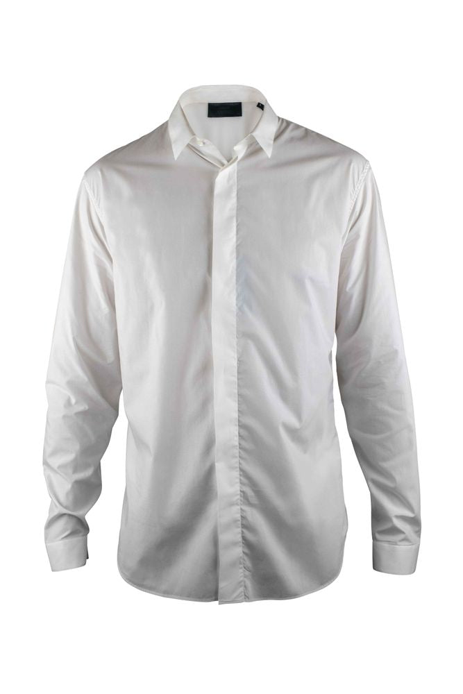 Concealed Button Placket White Cotton Shirt