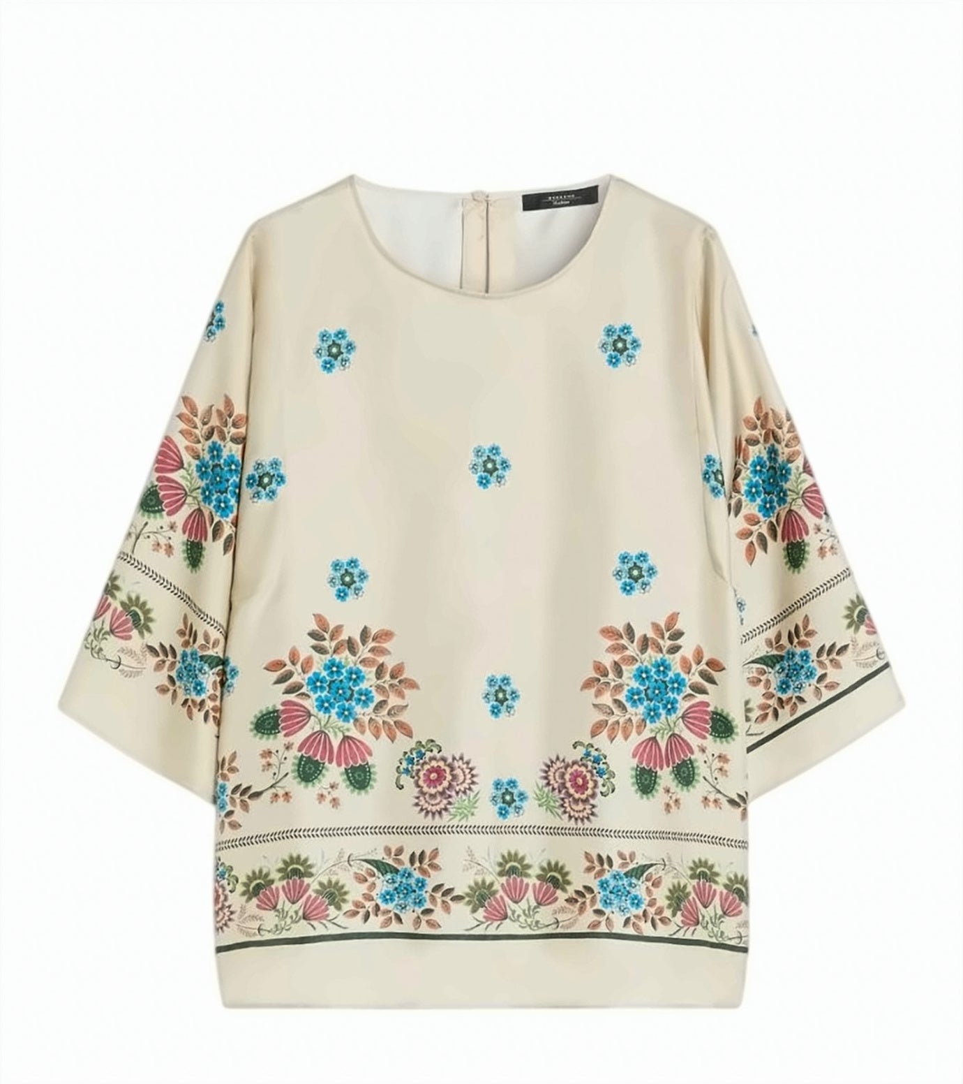 Pure Silk Twill Flared Crewneck Blouse