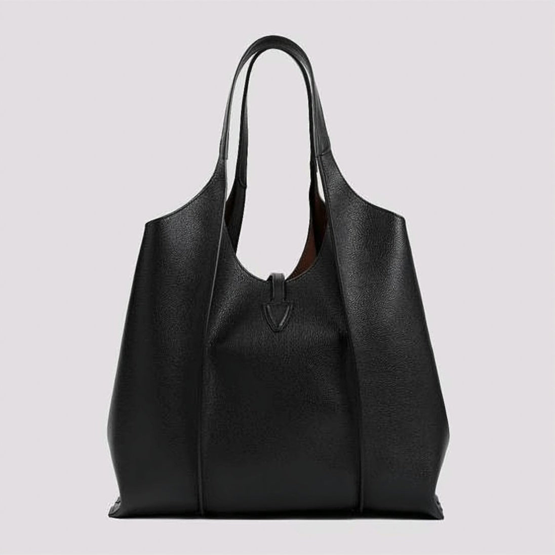 Structured Leather Shoulder Bag with Metallic Clasp Detail