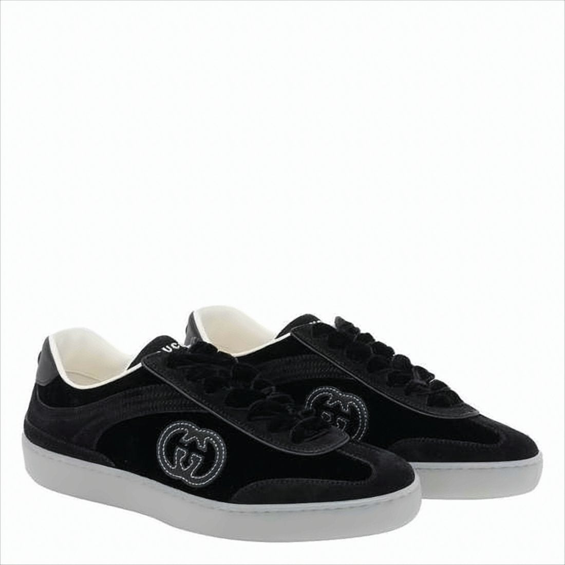 Velvet Low-Top Sneakers with Contrasting Rubber Sole