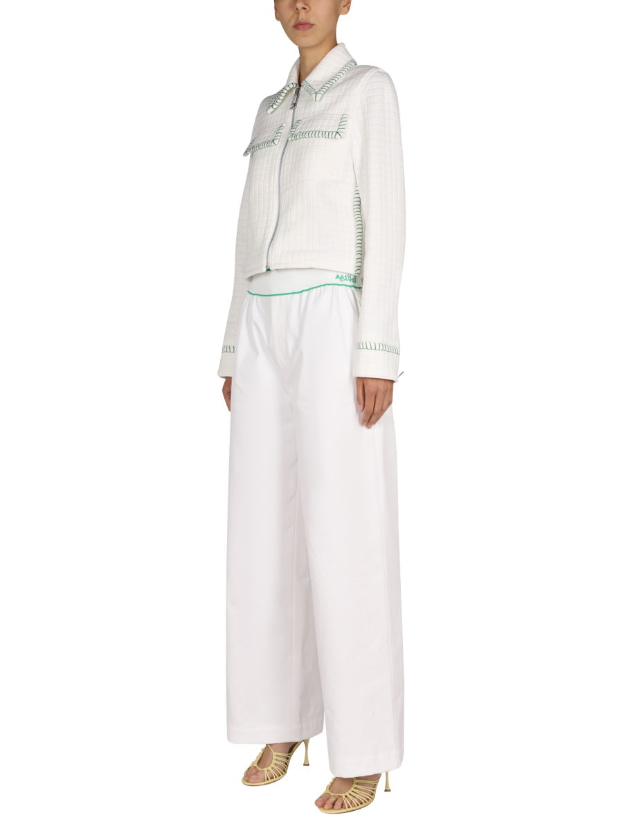 Embroidered Reverse Printed Cotton Twill Trousers