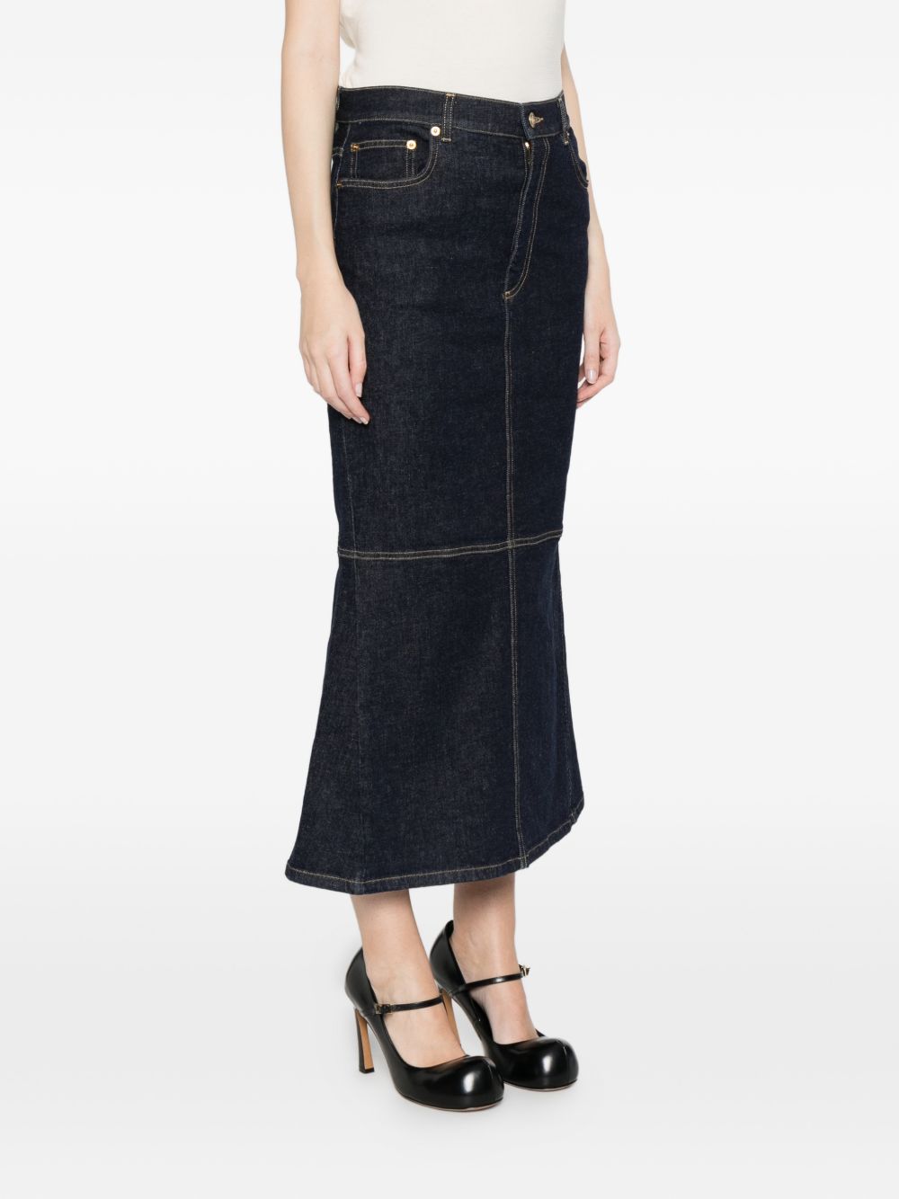 Denim Panelled Flared Skirt