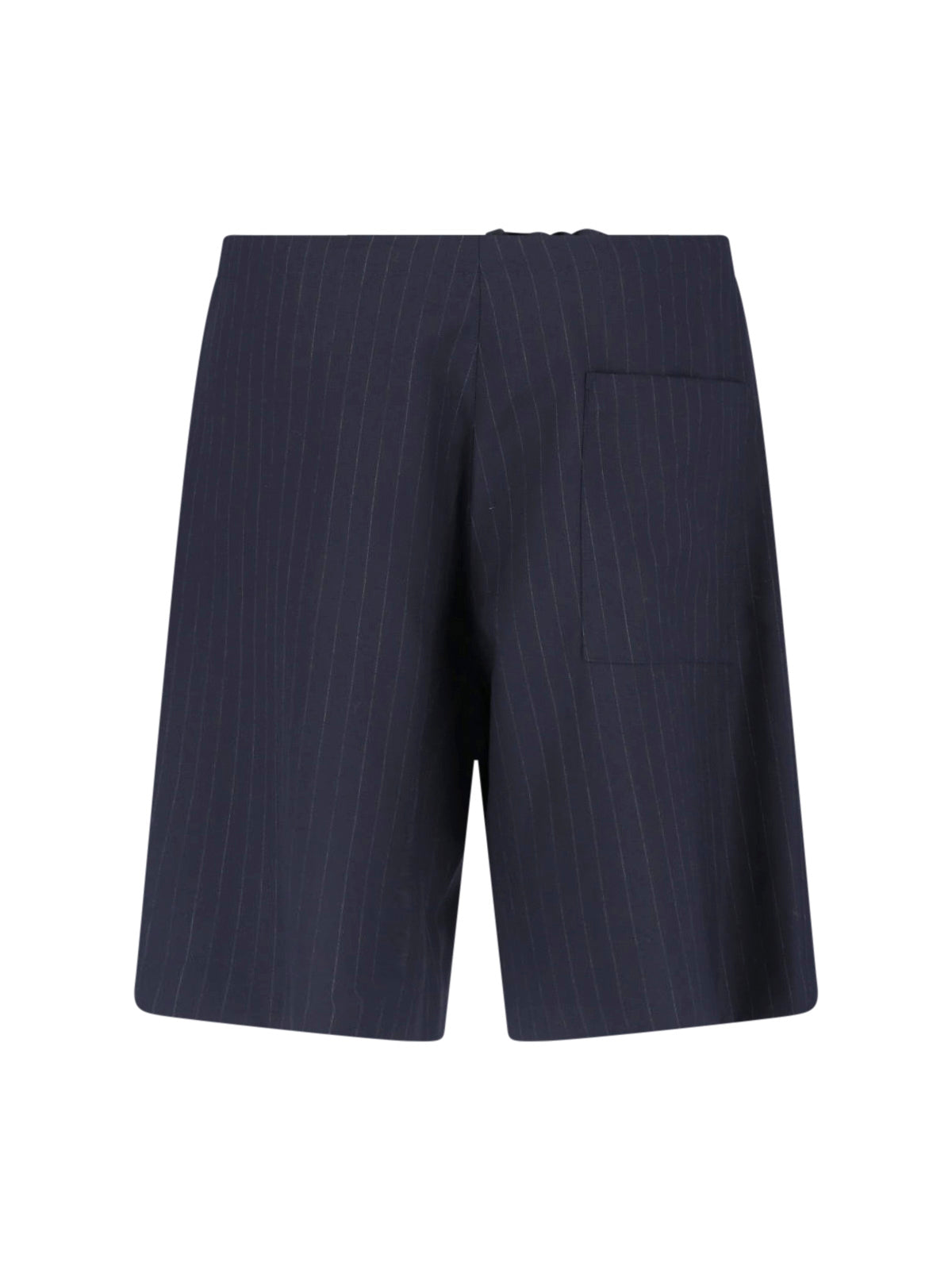 Navy Blue Pinstripe Mid-Rise Wool Shorts