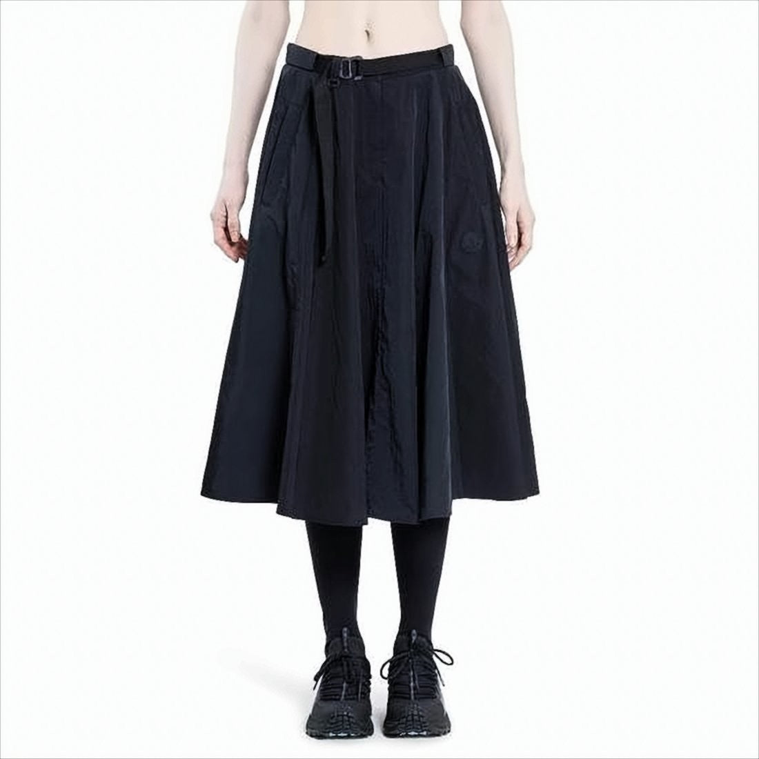 Flared Midi Skirt With Belted Waist And Side Pockets